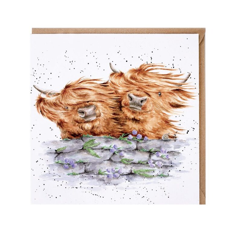 Wrendale Highland Cow Greeting Card 'Blown Away' Design